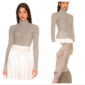 Intimately Free People Little Crush Cream Mock Neck Houndstooth Long Sleeve Top